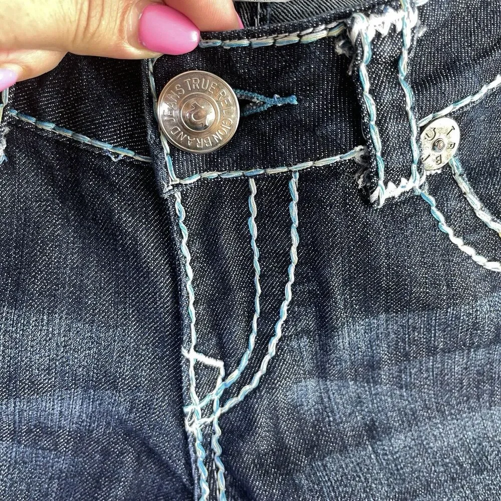 True Religion Joey Super T Jeans Womens 26 Blue White Stitching Straight USA - Picture 11 of 16